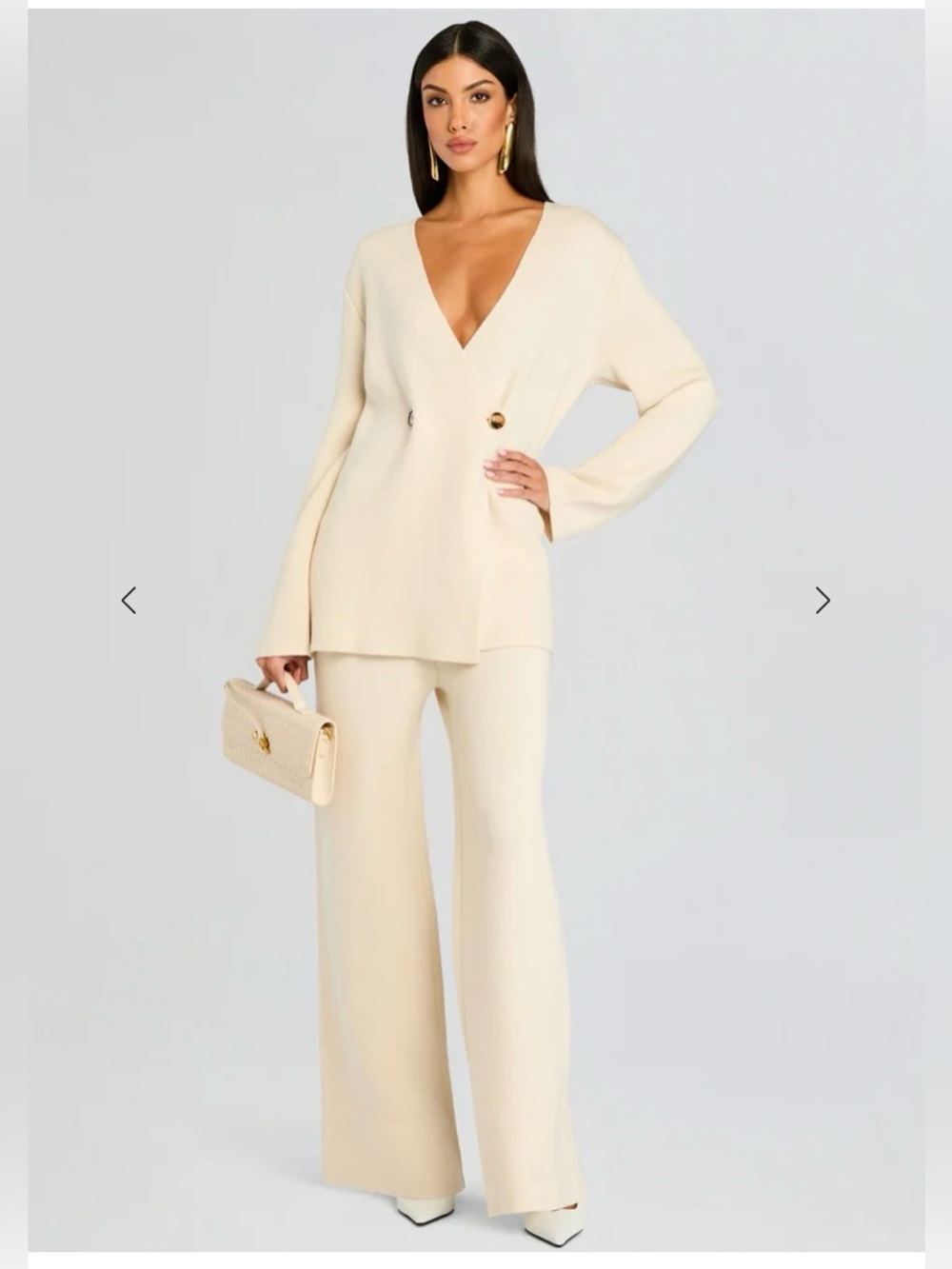 RETROFETE Ser.o.ya Juna Knit Pants Wide Leg XS Beige Chunky Knit Seroya *See Pic